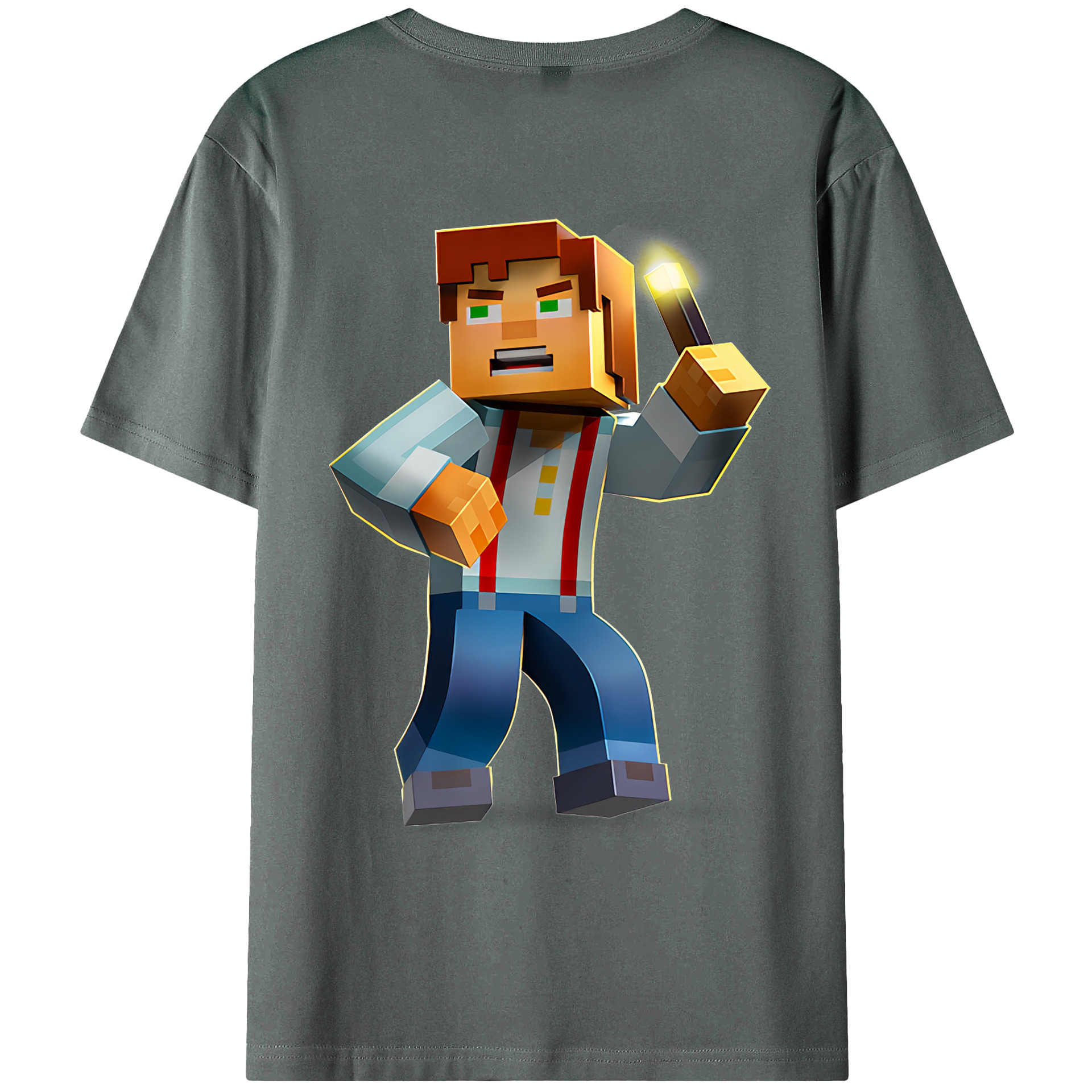 （画像用） マインクラフト ブロックの世界 Minecraft MC Block world 綿100％ メンズ半袖Tシャツ（バックプリント） 通気性